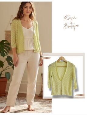 🌿Women's Est Medium Chartreuse Green/Yellow Blend Lightweight Knit Cardigan